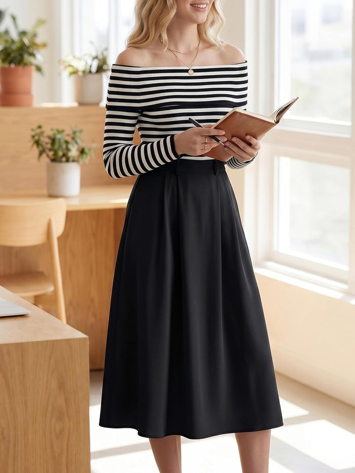 Casly Lamiit A-Line Midi Skirts for Women Business Skirt