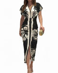 CHICME Summer Dresses for Women Plunge V Neck Ruched Midi Dress