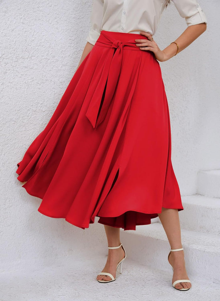 chouyatou Women's Elegant High Waisted Side Slit Irregular Bohemian Maxi Skirt with Pockets