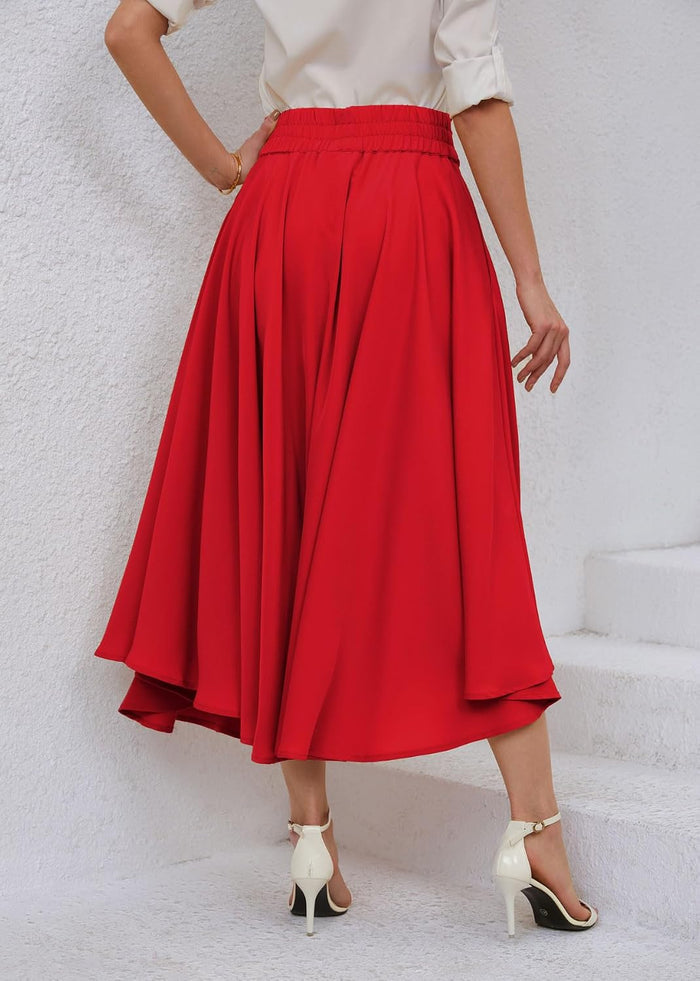 chouyatou Women's Elegant High Waisted Side Slit Irregular Bohemian Maxi Skirt with Pockets