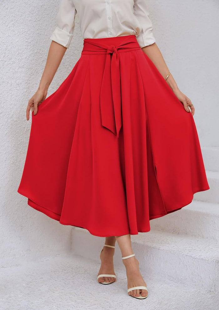 chouyatou Women's Elegant High Waisted Side Slit Irregular Bohemian Maxi Skirt with Pockets