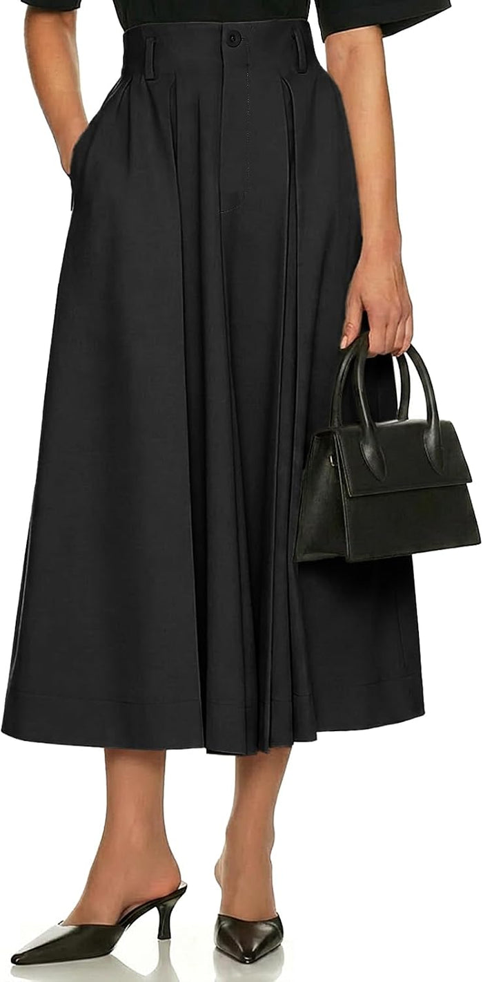 Cicy Bell Women Pleated Midi Skirt Casual Dressy High Waisted A-Line Skirt
