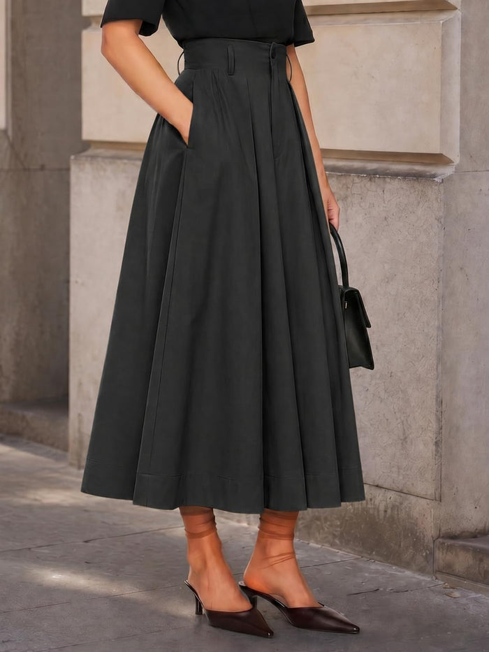 Cicy Bell Women Pleated Midi Skirt Casual Dressy High Waisted A-Line Skirt
