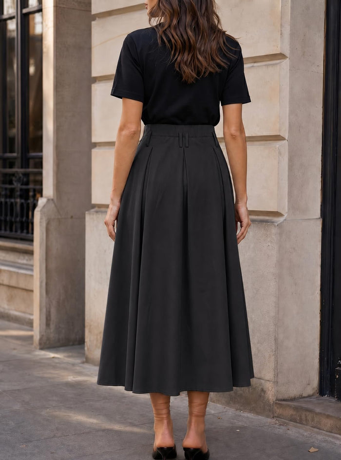 Cicy Bell Women Pleated Midi Skirt Casual Dressy High Waisted A-Line Skirt