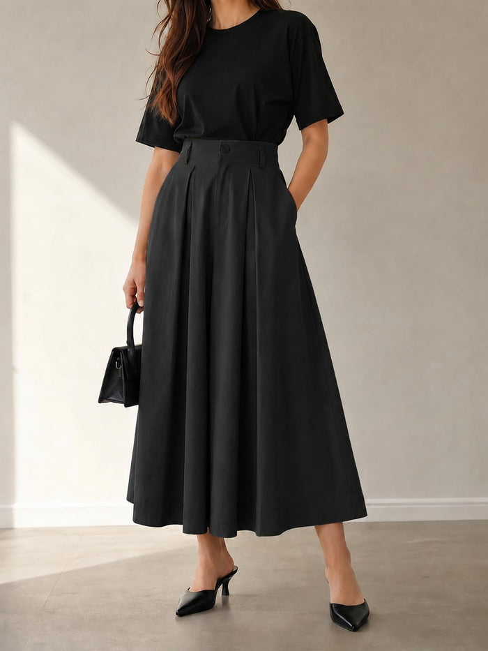 Cicy Bell Women Pleated Midi Skirt Casual Dressy High Waisted A-Line Skirt