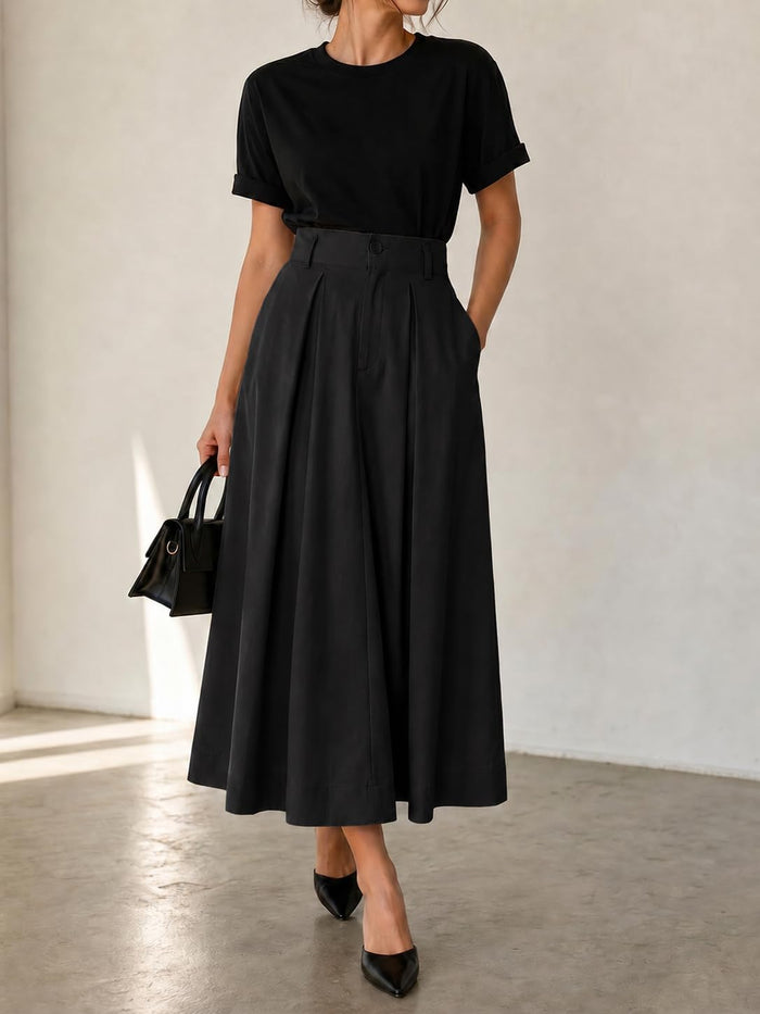 Cicy Bell Women Pleated Midi Skirt Casual Dressy High Waisted A-Line Skirt