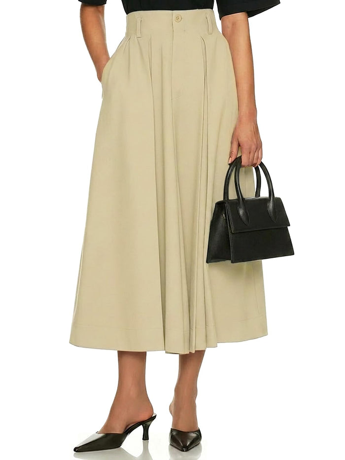 Cicy Bell Women Pleated Midi Skirt Casual Dressy High Waisted A-Line Skirt