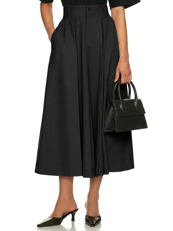 Cicy Bell Women Pleated Midi Skirt Casual Dressy High Waisted A-Line Skirt