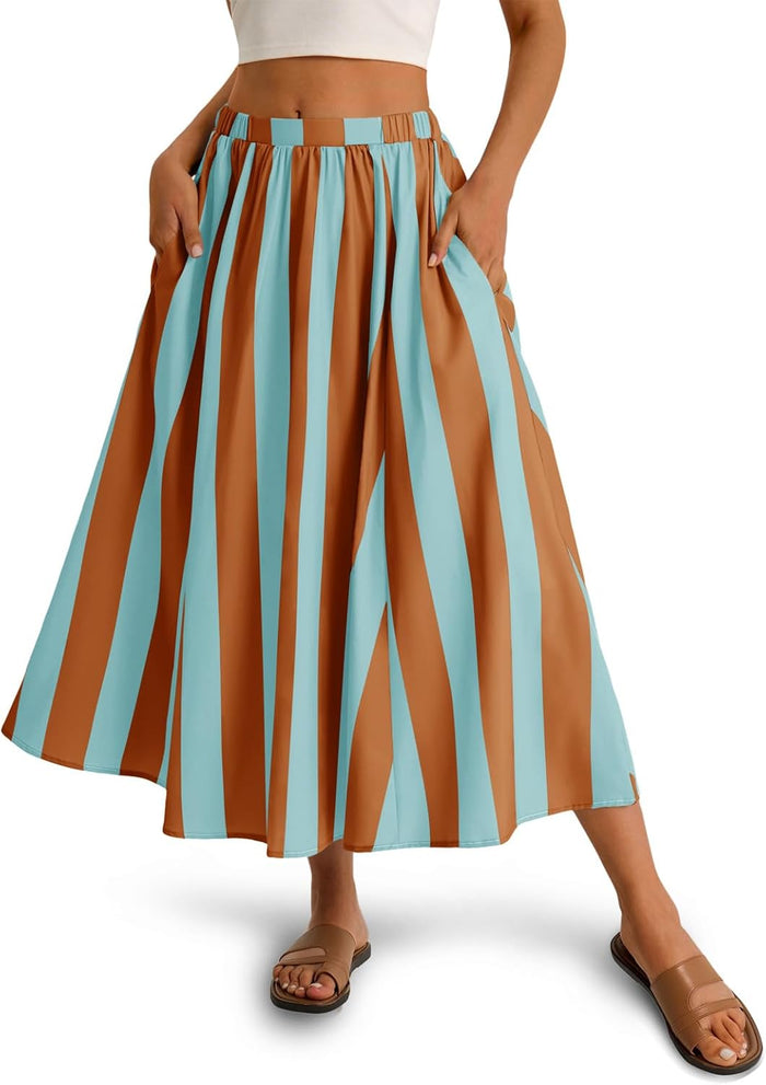 Cicy Bell Womens Summer Striped Maxi Skirts A-Line Beach Vacation Outfits