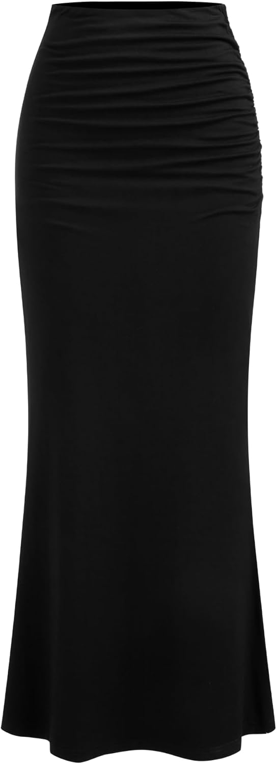 CIDER Mid Waist Skirts for Women Solid Ruched Bodycon Long Maxi Skirt Casual Fishtail Pencil Skirt