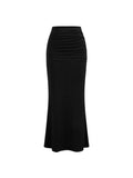 CIDER Mid Waist Skirts for Women Solid Ruched Bodycon Long Maxi Skirt Casual Fishtail Pencil Skirt
