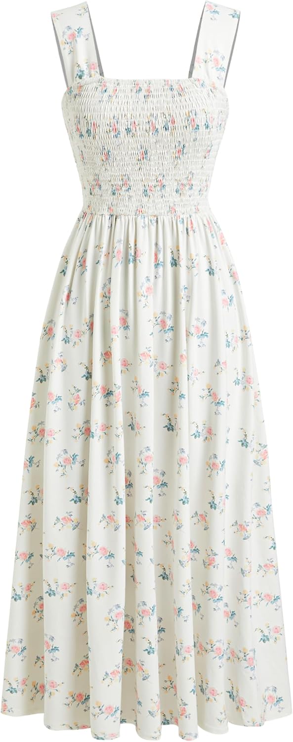 CIDER Womens Floral Smocked Dresses Square Neck Long Midi Sundress