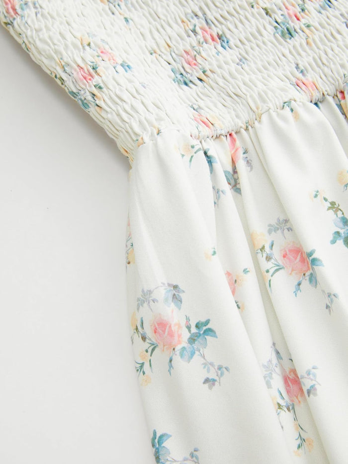 CIDER Womens Floral Smocked Dresses Square Neck Long Midi Sundress