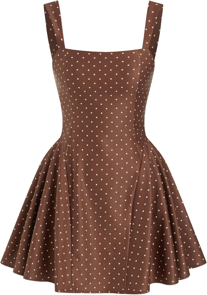 CIDER Womens Polka Dot Going Out Dress Cute Summer Date Night Square Neck Sleeveless Mini Dress