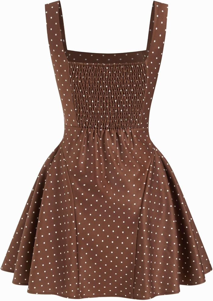 CIDER Womens Polka Dot Going Out Dress Cute Summer Date Night Square Neck Sleeveless Mini Dress