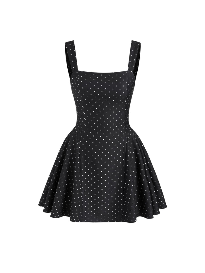 CIDER Womens Polka Dot Going Out Dress Cute Summer Date Night Square Neck Sleeveless Mini Dress