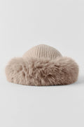 Courchevel Cashmere Faux Fur Beanie - Oat Heather
