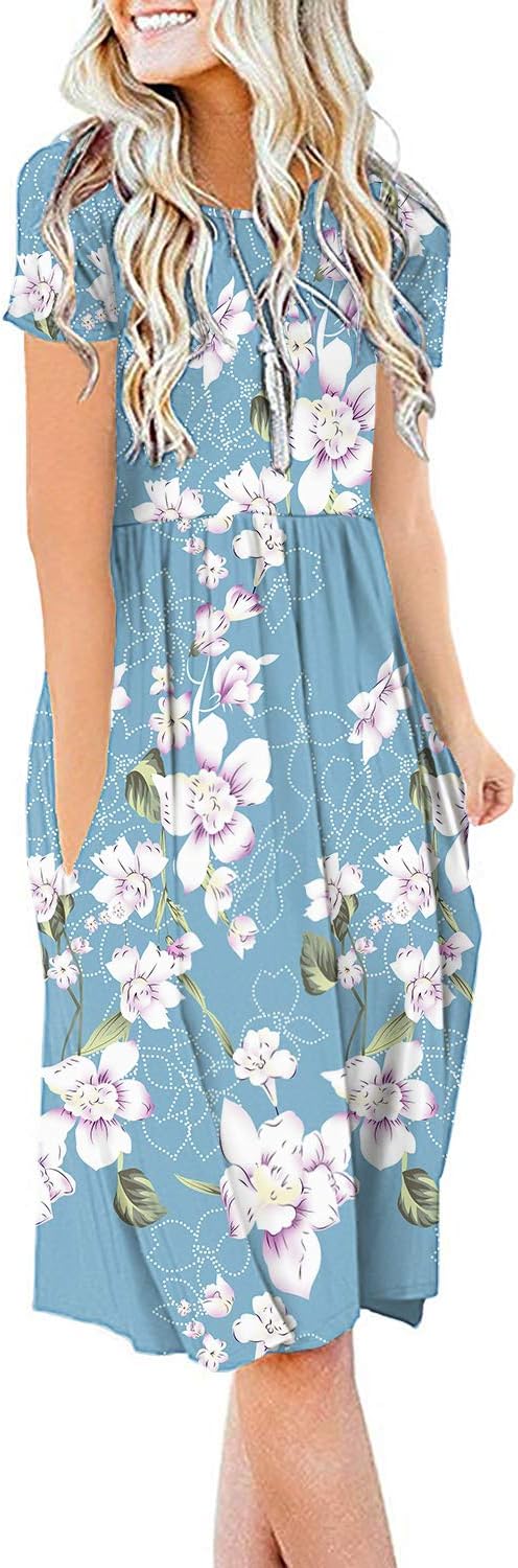 DB MOON Women Summer Casual Short Sleeve Dresses Empire Waist Dress