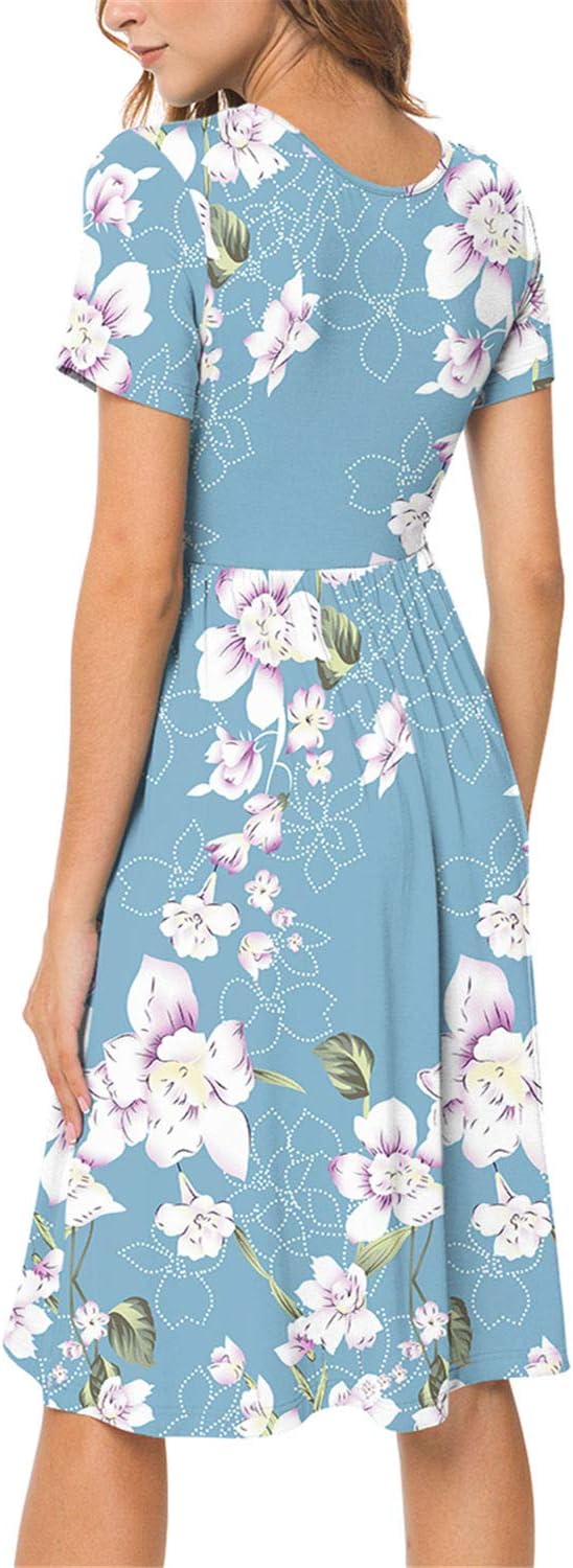 DB MOON Women Summer Casual Short Sleeve Dresses Empire Waist Dress
