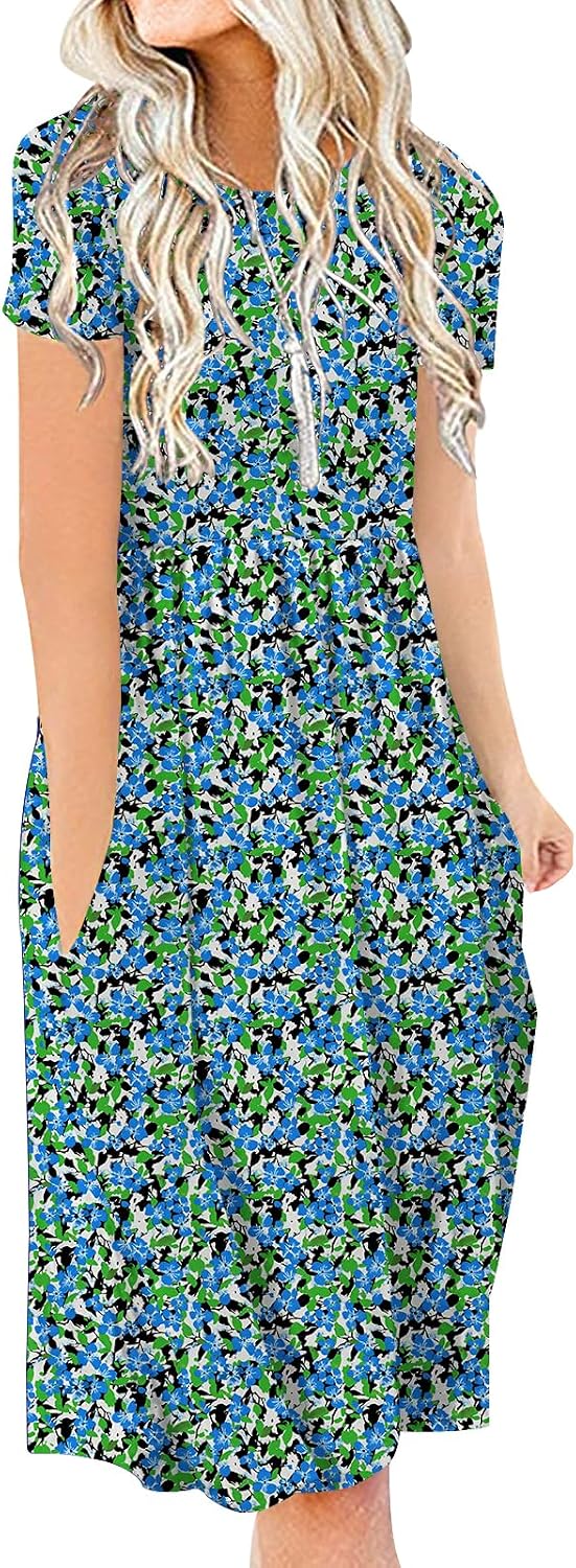 DB MOON Women Summer Casual Short Sleeve Dresses Empire Waist Dress