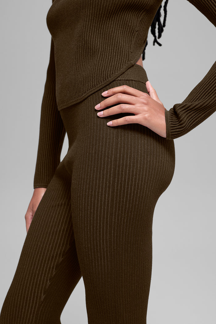 Denim Knit High-Waist Flare Pant - Espresso/Black