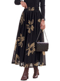 Dokotoo Fall Skirts for Women Elastic High Waist A-line Flowy Long Skirt