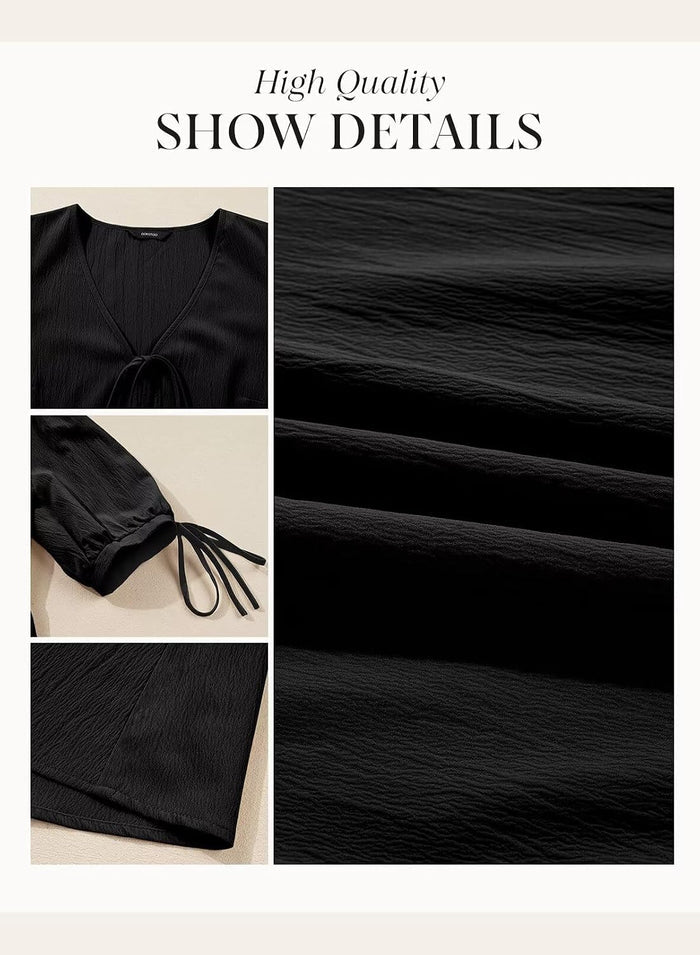 Dokotoo Summer Dresses for Women 2026 Casual V Neck Bow Tie Short Sleeve Empire Waist A-Line Mini Dress