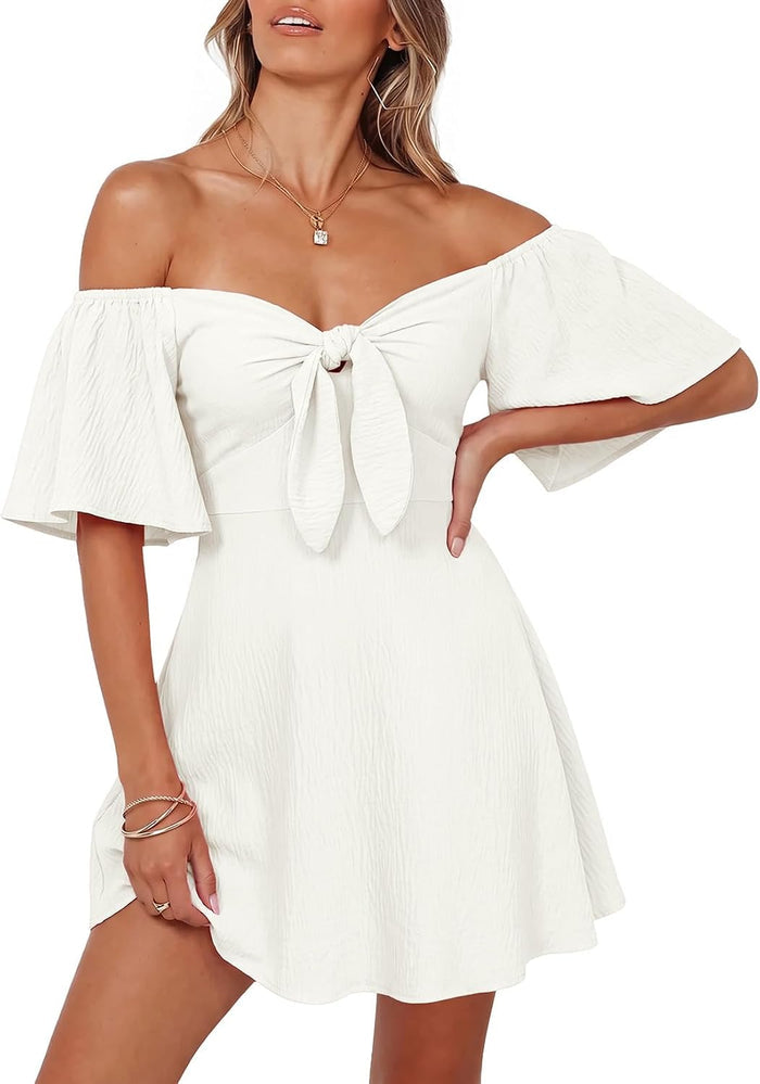 Dokotoo Womens Dresses 2026 Deep V Neck Elegant Bow tie Mini Dress S-XL