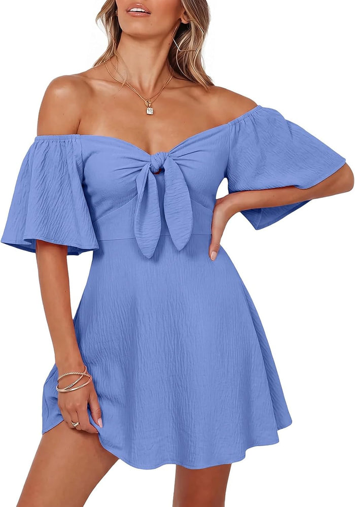 Dokotoo Womens Dresses 2026 Deep V Neck Elegant Bow tie Mini Dress S-XL