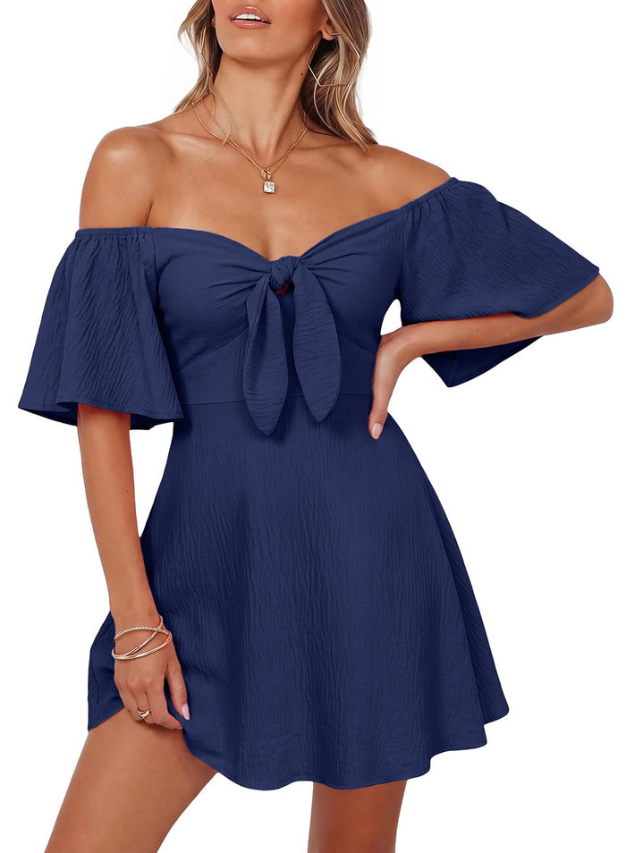 Dokotoo Womens Dresses 2026 Deep V Neck Elegant Bow tie Mini Dress S-XL