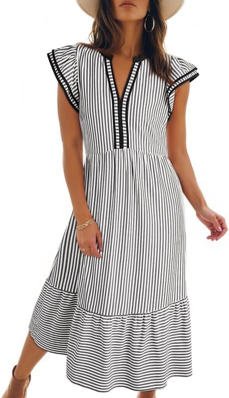 Dokotoo Womens Dresses 2026 V-Neck Cap Sleeve Empire Waist Dress