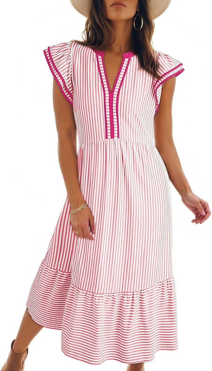 Dokotoo Womens Dresses 2026 V-Neck Cap Sleeve Empire Waist Dress