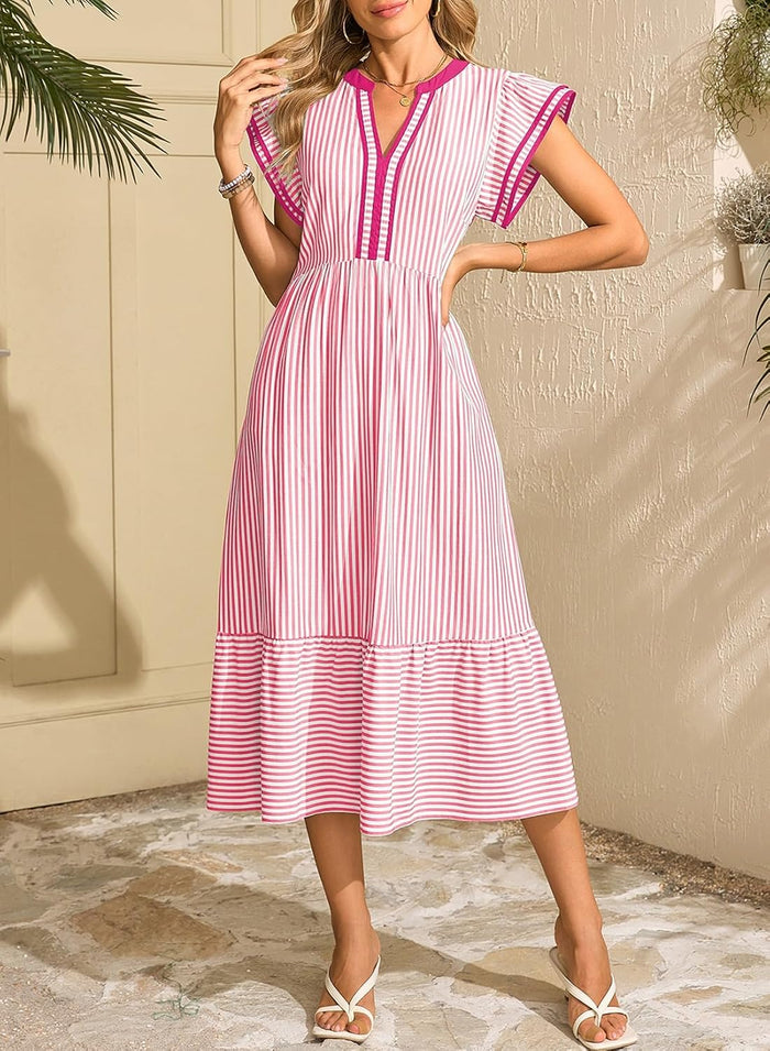 Dokotoo Womens Dresses 2026 V-Neck Cap Sleeve Empire Waist Dress