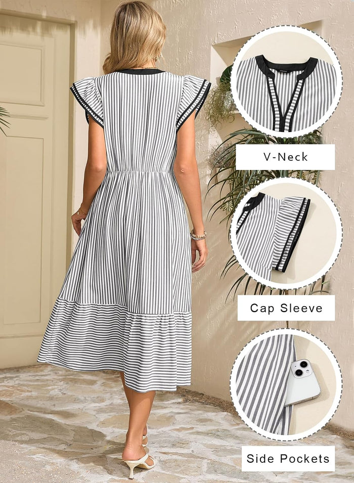 Dokotoo Womens Dresses 2026 V-Neck Cap Sleeve Empire Waist Dress