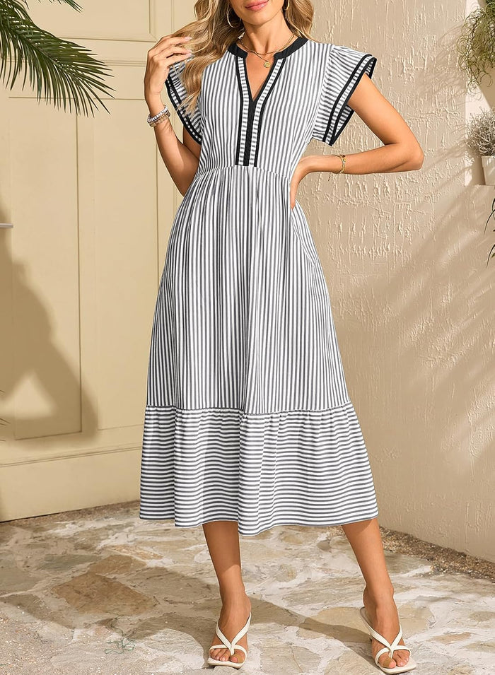 Dokotoo Womens Dresses 2026 V-Neck Cap Sleeve Empire Waist Dress