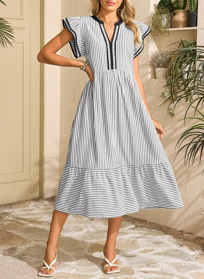 Dokotoo Womens Dresses 2026 V-Neck Cap Sleeve Empire Waist Dress