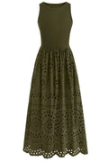 dowerme Women Sleeveless Lace Eyelet Cotton Tank Maxi Dress