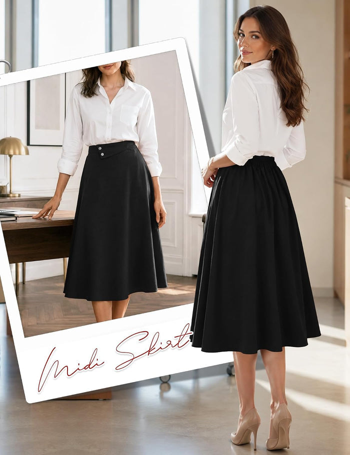 Dressystar Women's Midi Skirt with Pockets A Line Skirts for Business Work