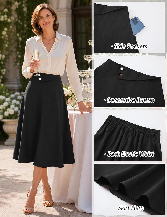Dressystar Women's Midi Skirt with Pockets A Line Skirts for Business Work