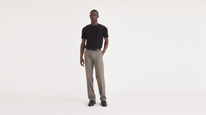 Front view of model wearing Burma Grey Easy Khakis, Classic Fit (Big and Tall).