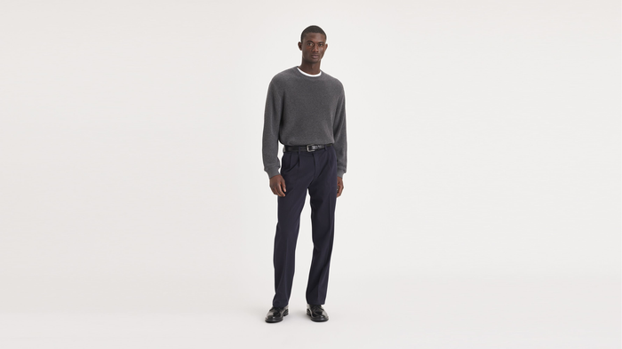 Front view of model wearing Black Easy Khakis, Pleated, Classic Fit (Big and Tall).