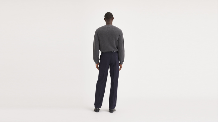 Back view of model wearing Black Easy Khakis, Pleated, Classic Fit (Big and Tall).