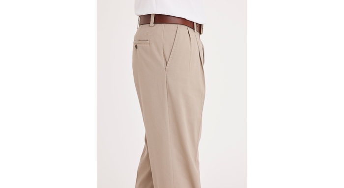 Side view of model wearing Cloud Easy Khakis, Pleated, Classic Fit (Big and Tall).