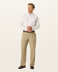 View of model wearing Khaki Easy Khakis, Pleated, Relaxed Fit.