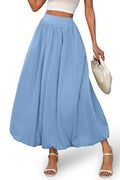 ELLEVEN Women's Bubble Maxi Skirt, Elastic Waist Puffy Hem A-Line Skirts