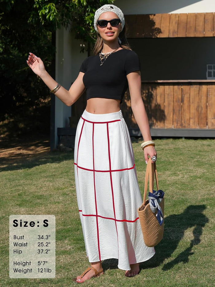 EXLURA Womens Boho Maxi Skirts Summer Flowy Faux Linen Long Skirts Pockets