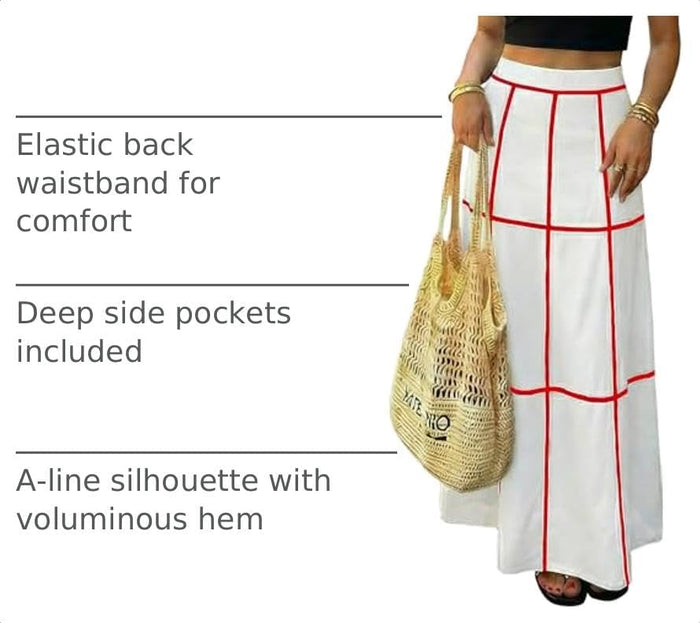 EXLURA Womens Boho Maxi Skirts Summer Flowy Faux Linen Long Skirts Pockets