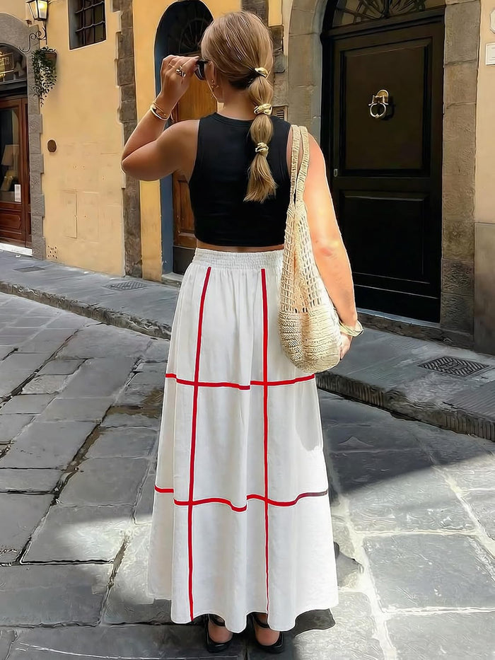 EXLURA Womens Boho Maxi Skirts Summer Flowy Faux Linen Long Skirts Pockets