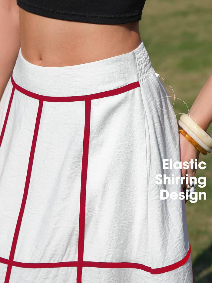 EXLURA Womens Boho Maxi Skirts Summer Flowy Faux Linen Long Skirts Pockets