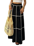 EXLURA Womens Boho Maxi Skirts Summer Flowy Faux Linen Long Skirts Pockets